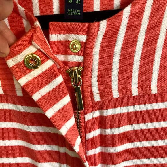 C Wonder Women's Size 6 Coral Stripe Zip Front 3/4 Sleeve Cotton Knit Jacket - Picture 4 of 8